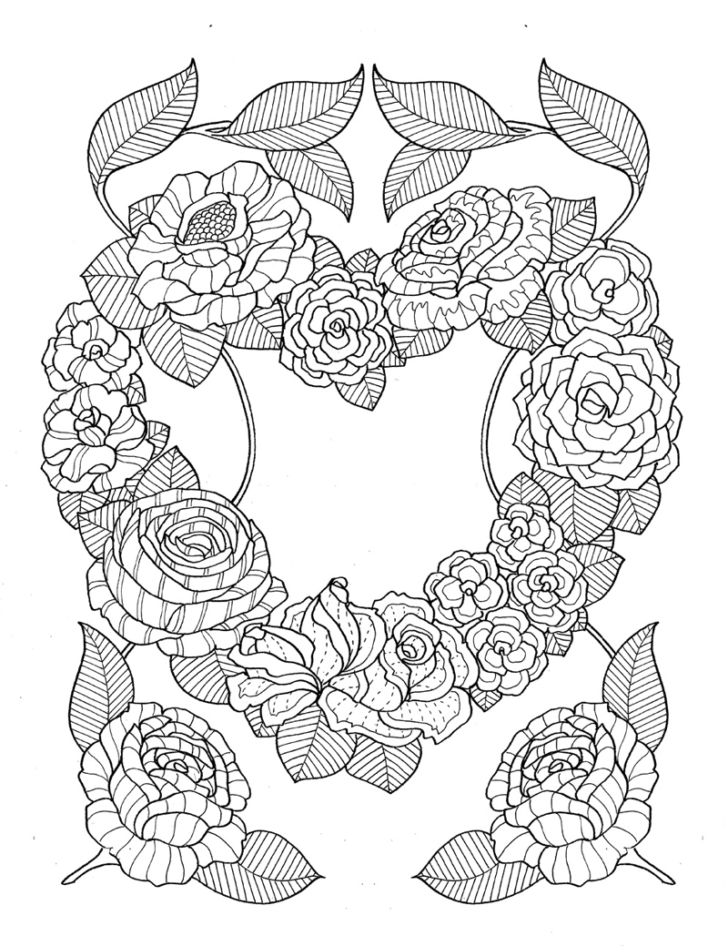 Online coloring book: Coloring book small heart made of roses